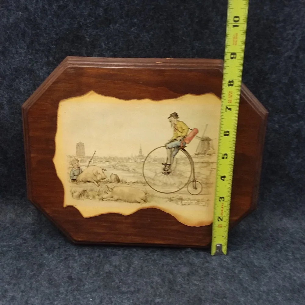 Set of 2 Vintage Anton Pieck Wall Plaque Decor Art‎ Wood Framed Old Country 10x9